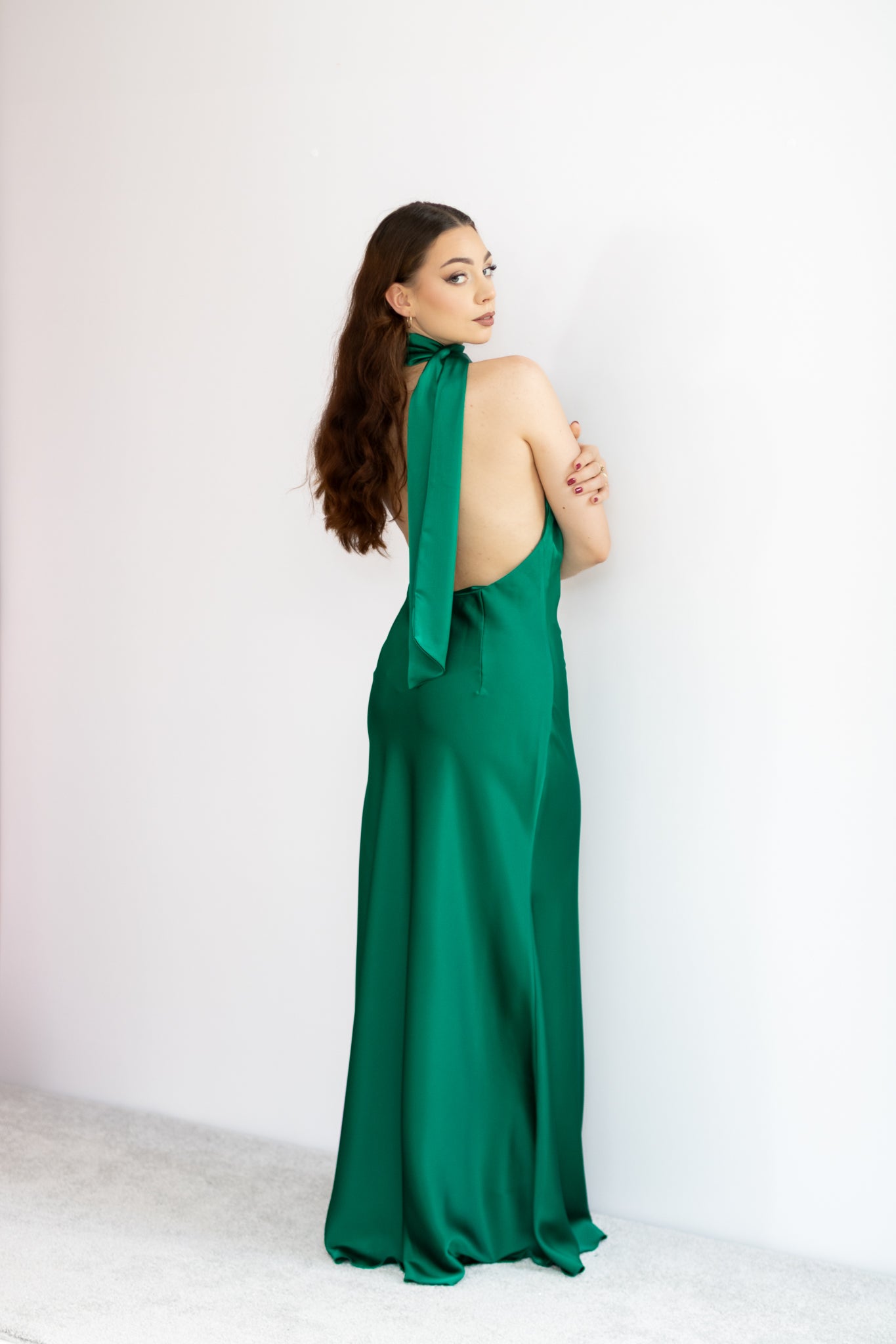 Chantal satynowa sukienka maxi szmaragdowa zieleń