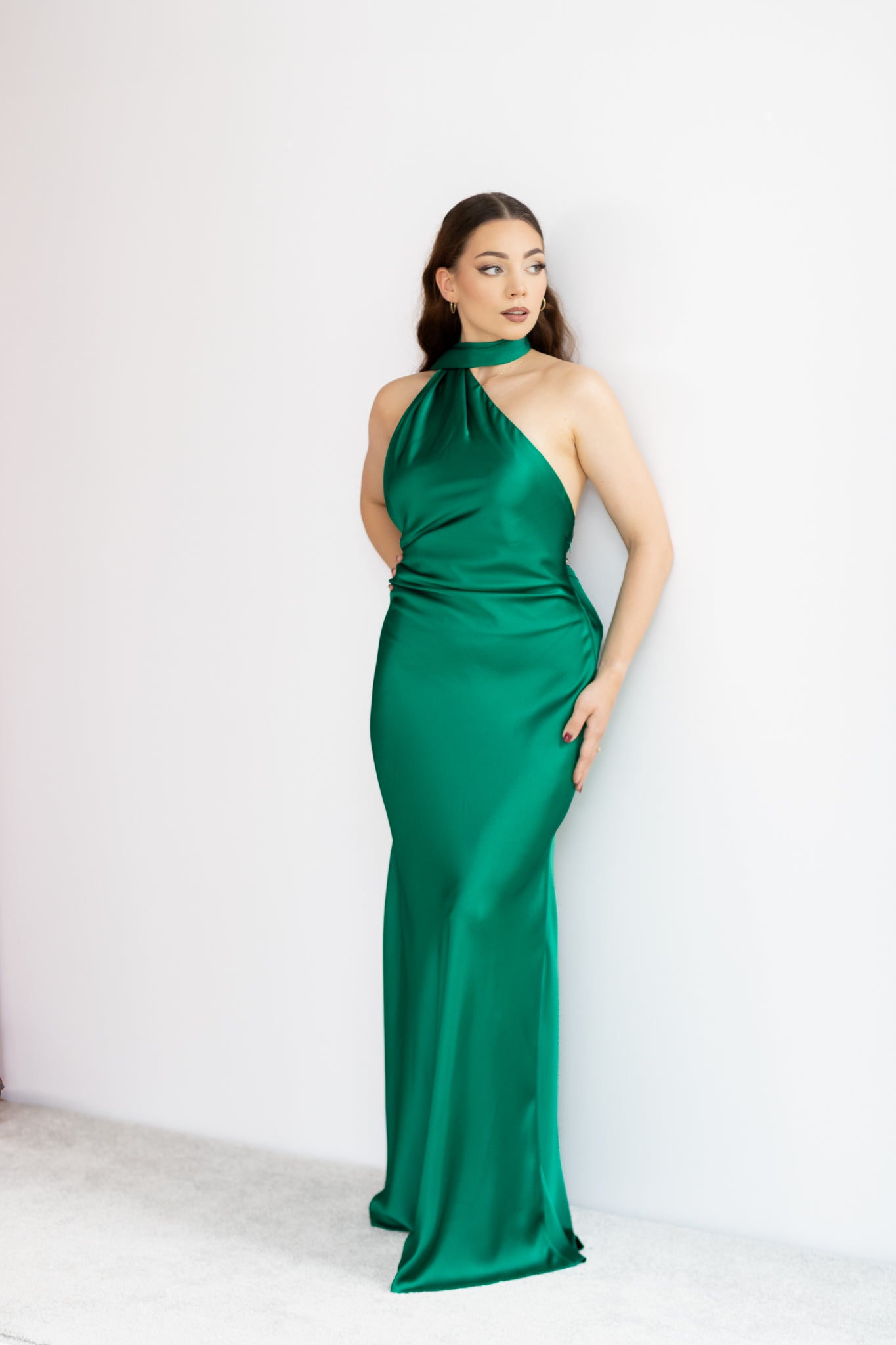 Chantal satynowa sukienka maxi szmaragdowa zieleń