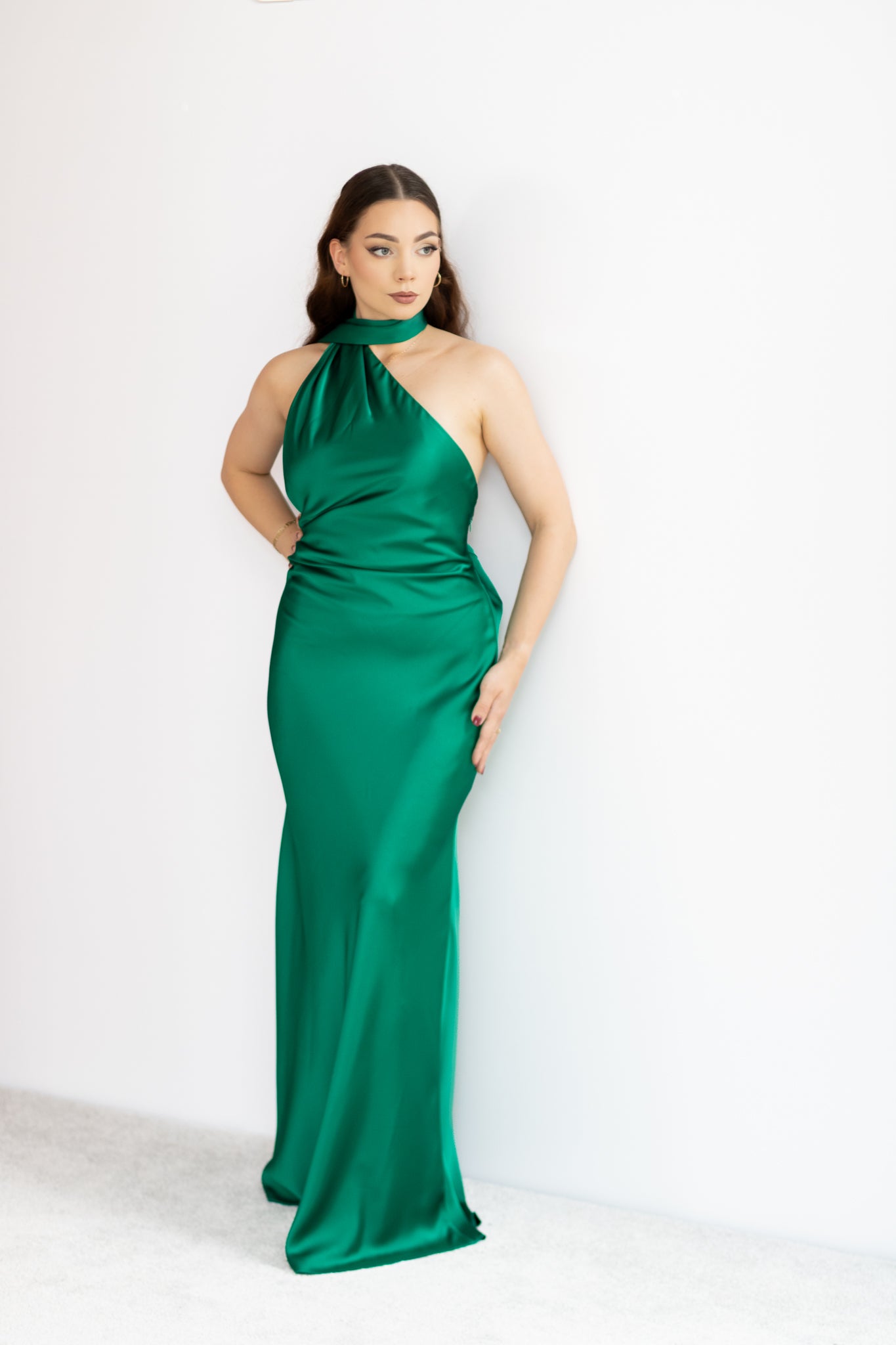 Chantal satynowa sukienka maxi szmaragdowa zieleń