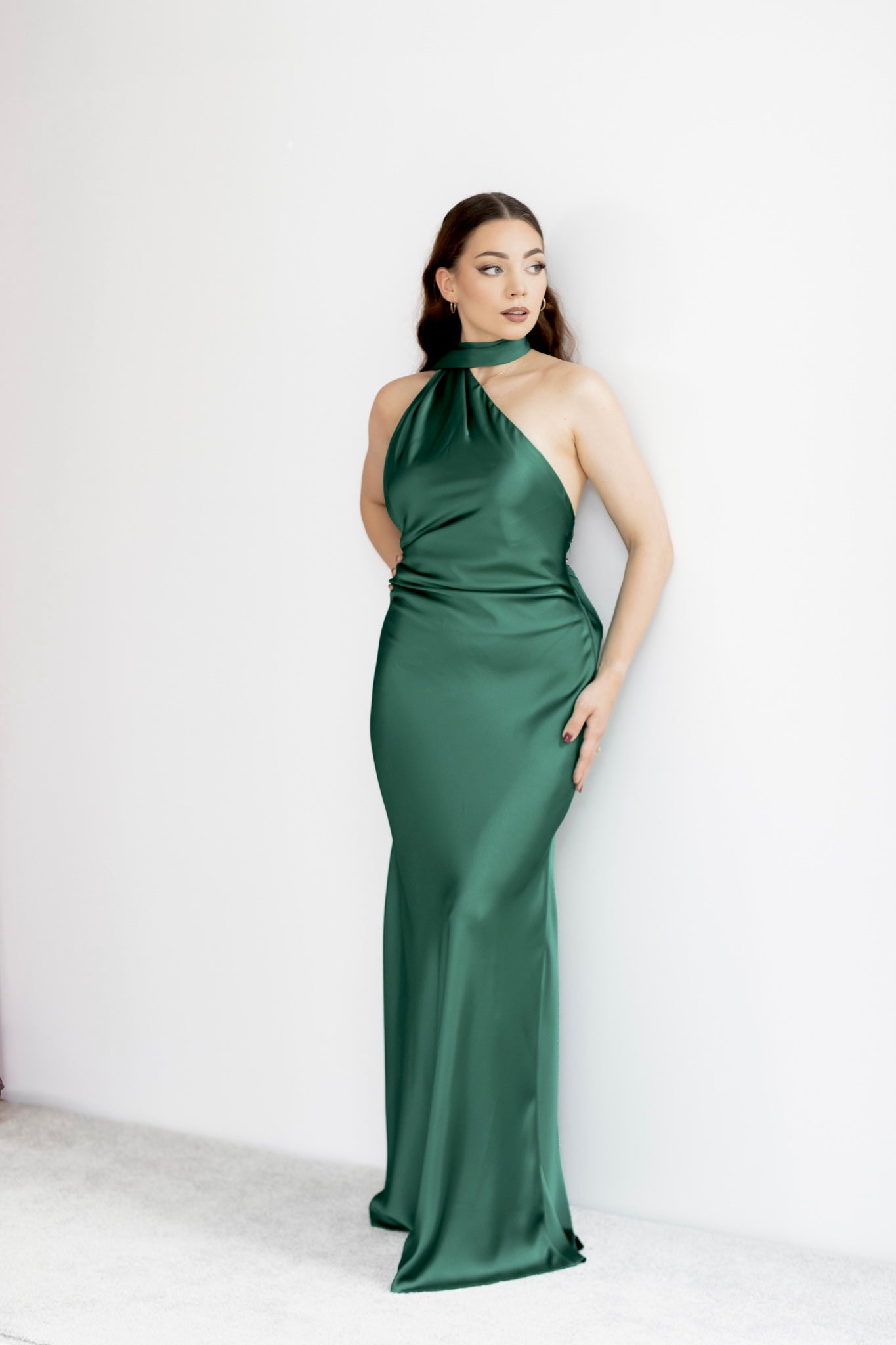Chantal satynowa sukienka maxi szmaragdowa zieleń