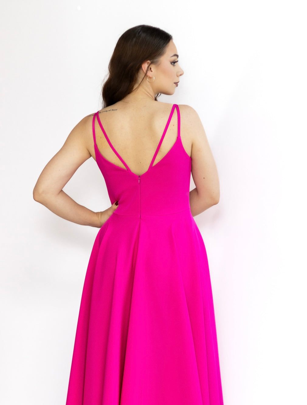 Stella rozkloszowana fuksjowa sukienka midi