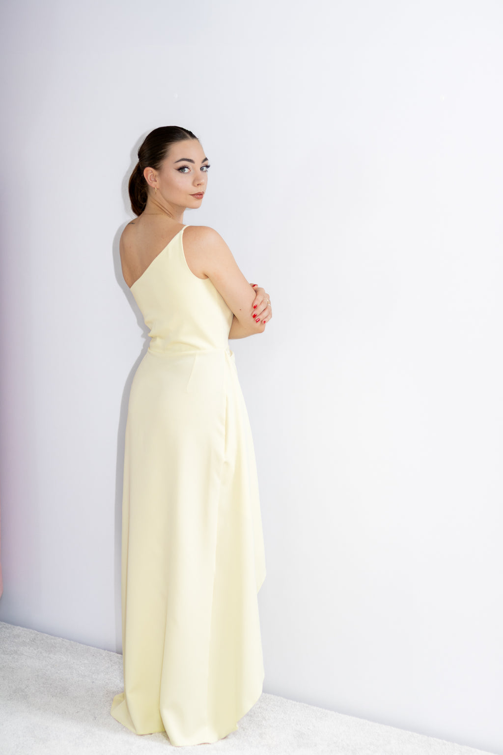 Molly asymetryczna cytrynowa sukienki maxi