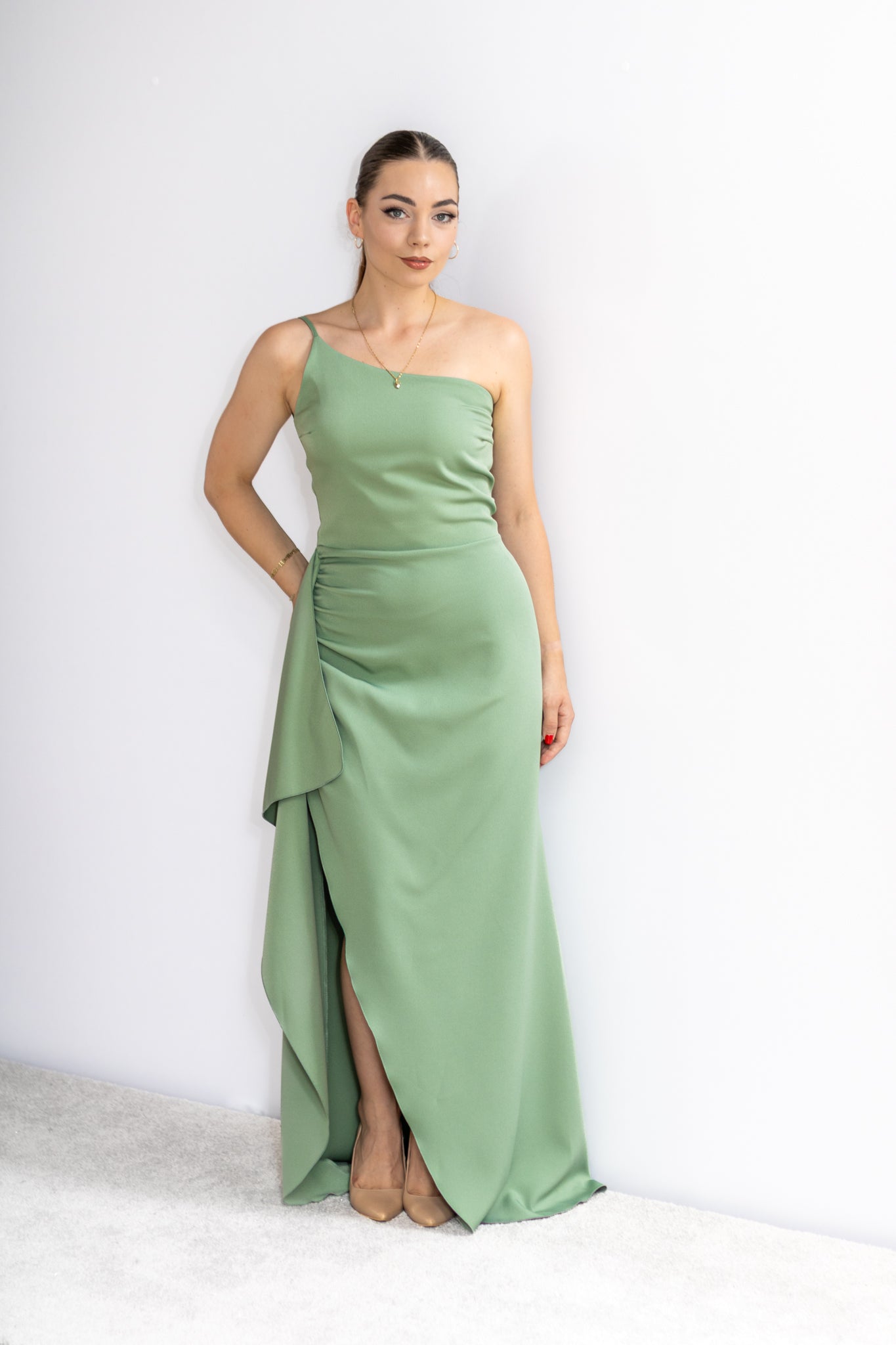 Molly asymetryczna sukienka maxi szałwia