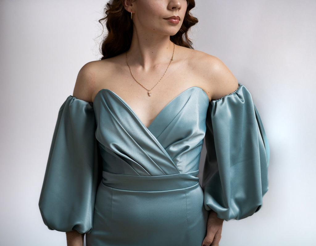 Kristall satynowa sukienka midi miętowa