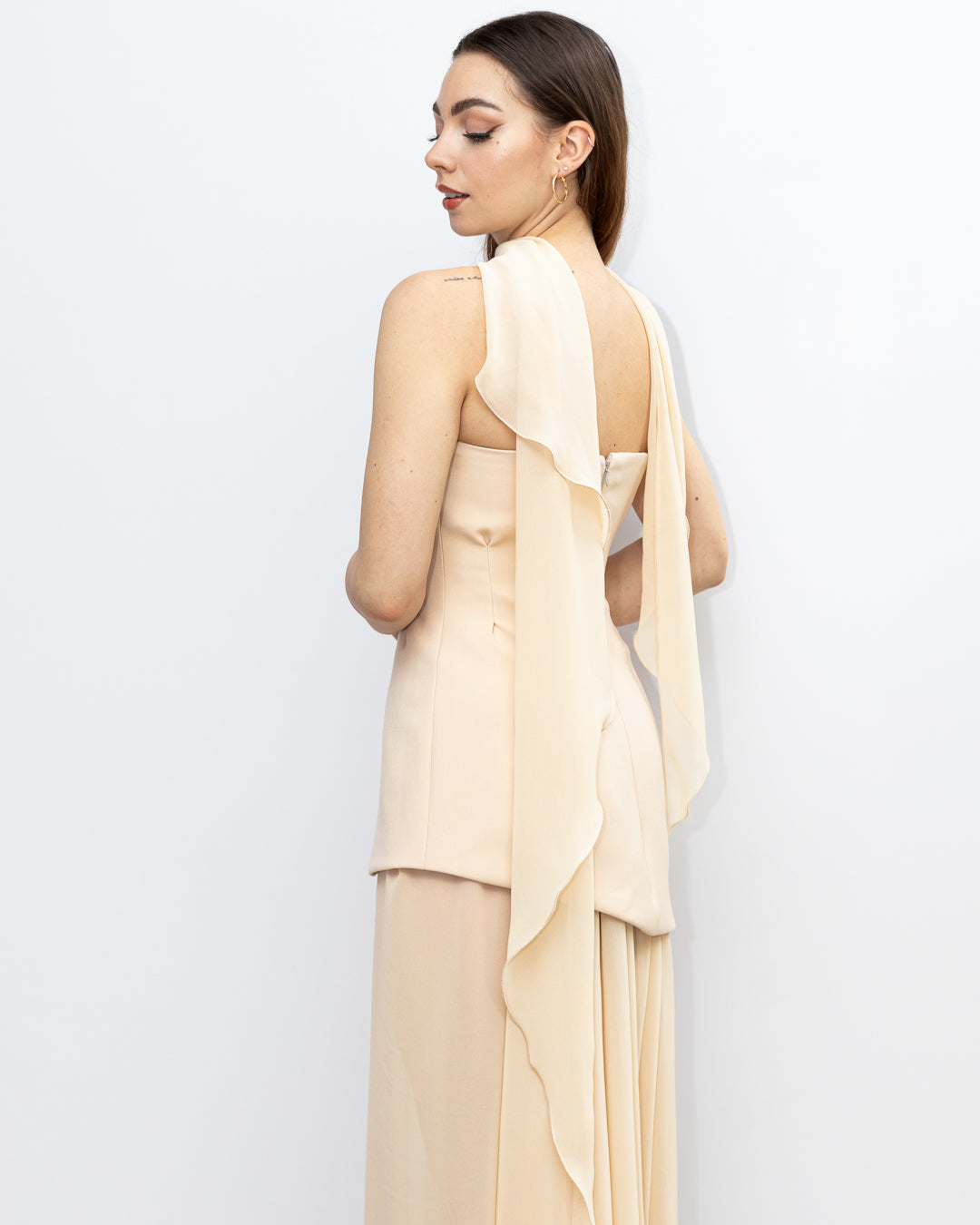 Elise gorsetowa sukienka z szyfonem beżowa