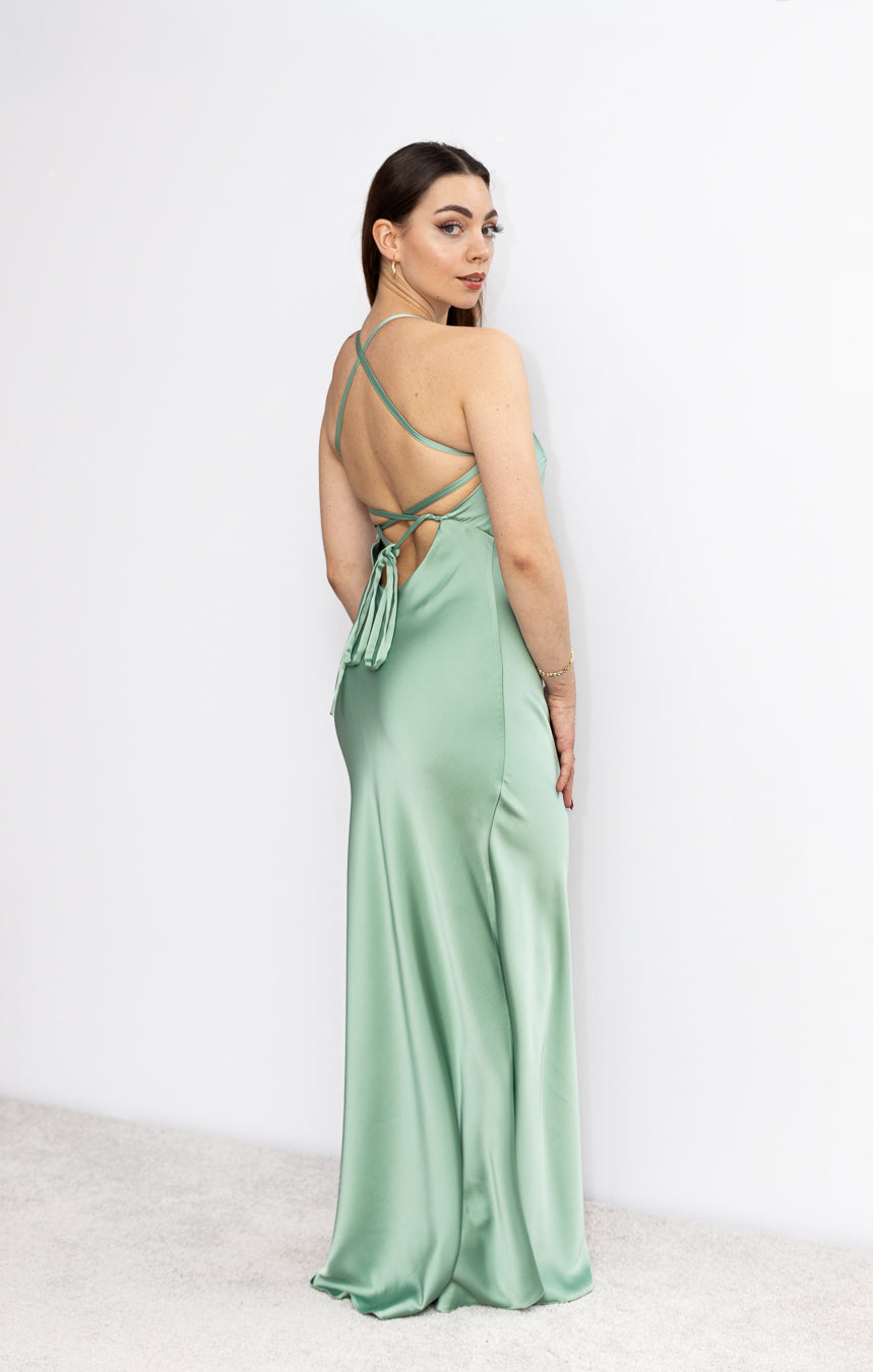 Chloe satynowa sukienka maxi szałwia